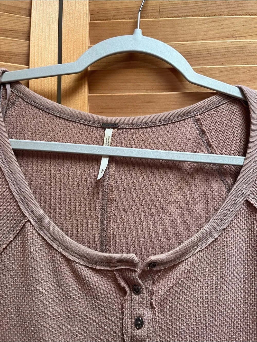 Free People Taupe Henley Top with Crochet Cuff - Picture 7 of 12
